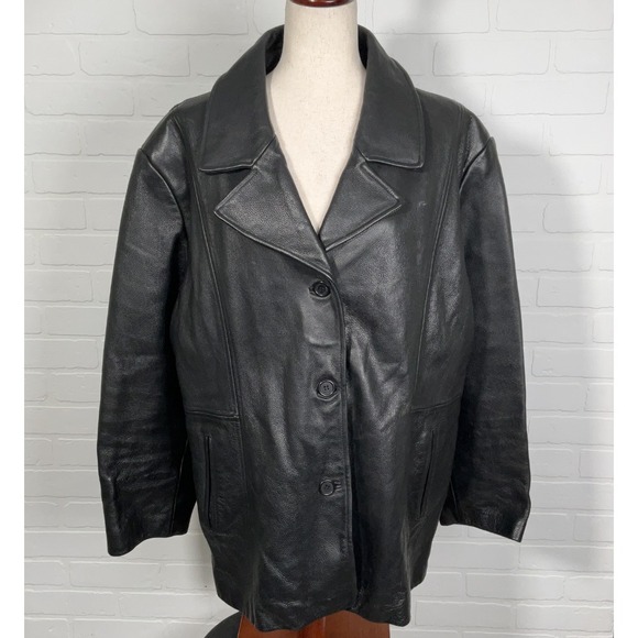 Jones New York Jacket Women 3X Black Leather Blazer‎ Heavy Winter Button Coat - Picture 1 of 11